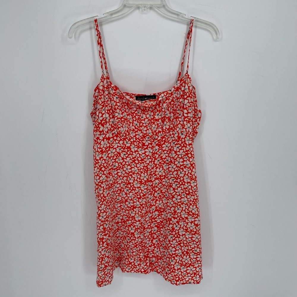 Derek Heart Women's Red Floral Print Rayon Boho Cottagecore Cami Tank Top Size L